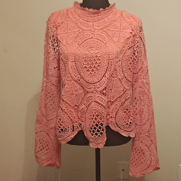 Ultra Pink Tops - Ultra Pink Women's Lace Blouse in Soft Pink